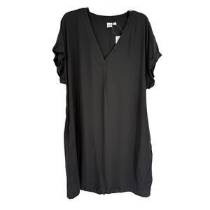 Gap Shift Dress Black V-Neck Pockets Rayon Size XL Casual NWT Short Sleeves